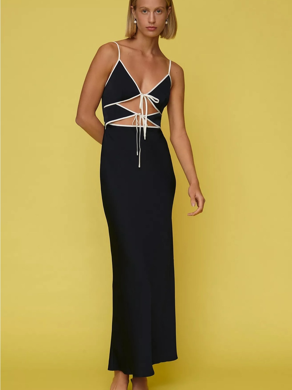 Misha - Ramira Black Cutout Maxi Dress with White Trim